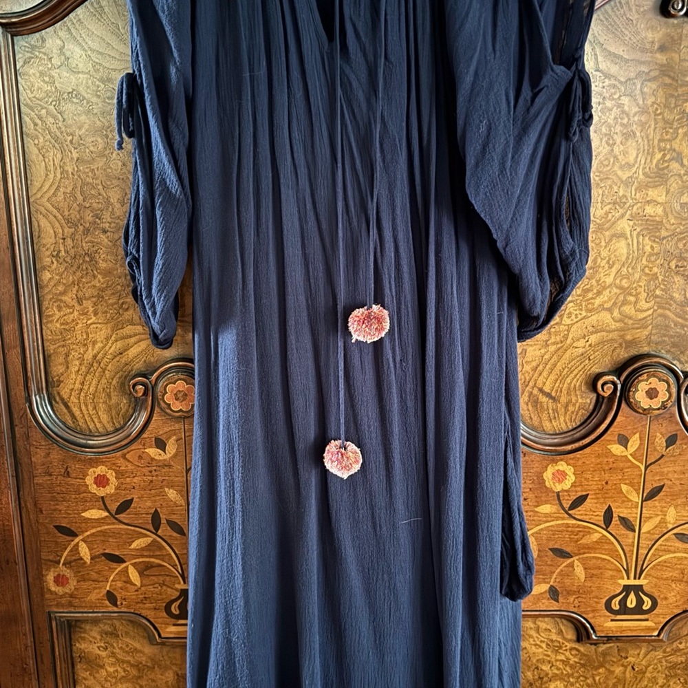 Johnny Was Navy Cotton Maxi Dress Medium EUC - Picture 12 of 14